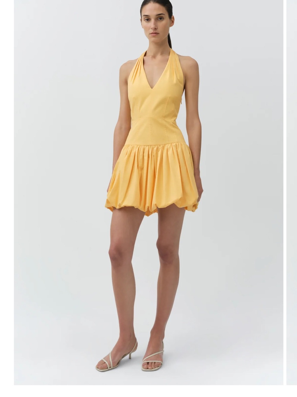 SIMKHAI Halter Neck Mango Yellow Mini Dress with Gathered Bubble Skirt